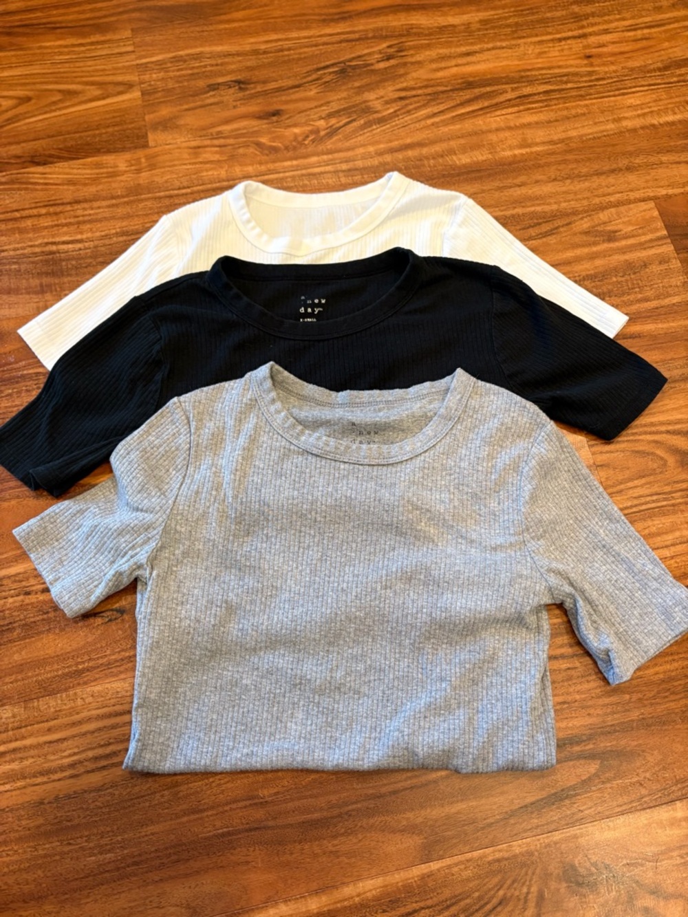 Three Women’s Ribbed Short Sleeve Tee - White, Black & Gray A New Day XS